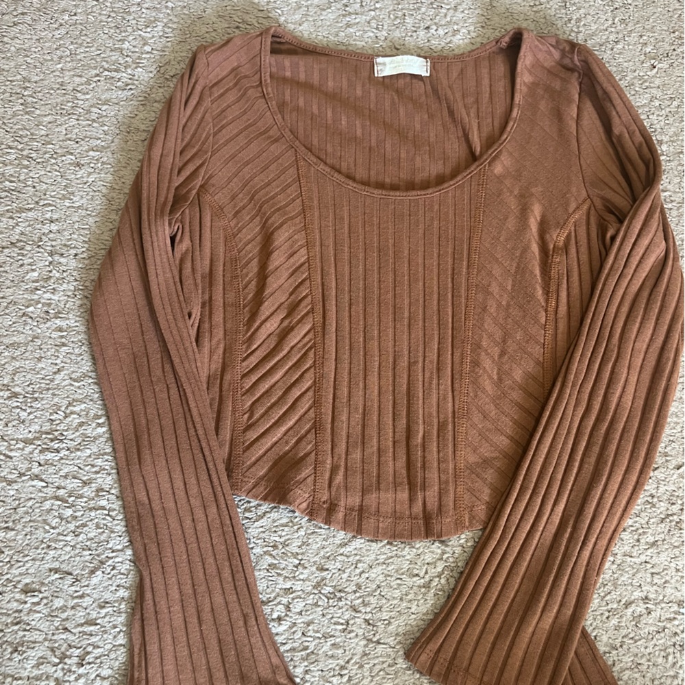 Ribbed Long Sleeve Top in Brown